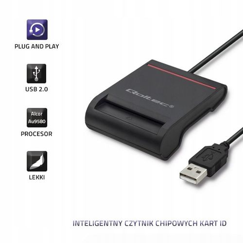 Qoltec Inteligentny czytnik chipowych kart ID SCR-0642 | USB 2.0 + Adapter na Arena.pl