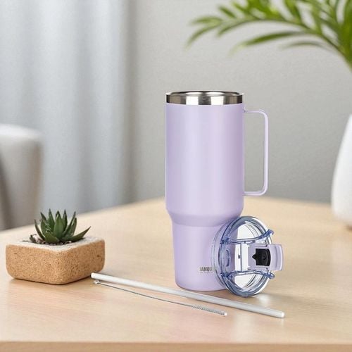 stalowy kubek termiczny termos 1200ml z rączką i słomką banquet twain lila na Arena.pl