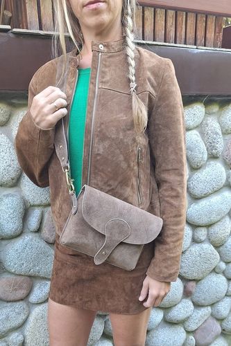 Zamszowa Torebka włoska MOKKA nerka listonoszka MAXI DUŻA WERSJA Pelle na Arena.pl