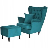 Fotel uszak Gaja z podnóżkiem skandynawski Family Meble niebieski pufa