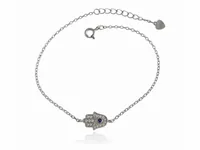 DELIKATNA RODOWANA SREBRNA BRANSOLETKA CELEBRYTKA DŁOŃ RĘKA FATIMY CYRKONIE