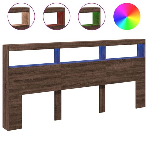 Zagłówek z półkami i LED, brązowy dąb, 220x17x102 cm na Arena.pl
