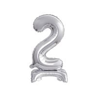 balon foliowy cyfra stojaca srebrna "2" urodziny