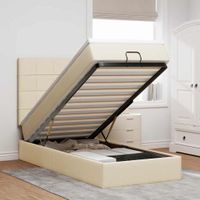 Rama łóżka otomana z materacem, kremowa, 80x200 cm, tkanina