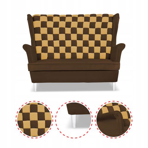 Zestaw uszak CAROL DUO sofa fotele pufy brązowo - żółty na Arena.pl