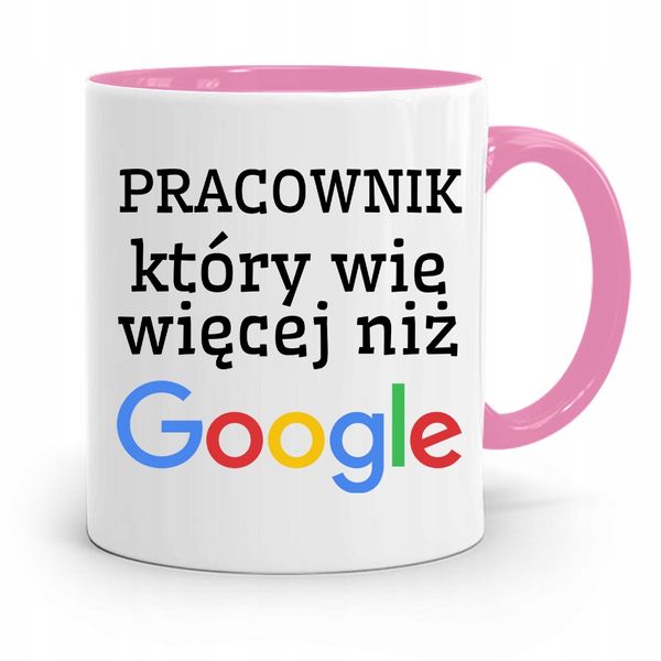 Dla Pracownika Kubek Różowy Więcej Niż Google Z Nadrukiem Ze Zdjęciem zdjęcie 1