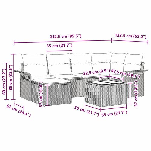 Zestaw Sof na Ogród 7 pcs beżowo-kremowy 242.5 x 132.5 x 85 cm na Arena.pl