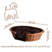 Poppy OWALNE WIKLINOWE LEGOWISKO DLA ZWIERZĄT Z IMIENIEM KOSZ DLA PSA 60x43 H16 / ROZMIAR WEWNĘTRZNY 45x31 H14 CM uniwersalny