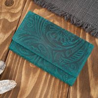 portfel damski skórzany vintage w kwiaty zielony duży