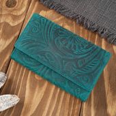 portfel damski skórzany vintage w kwiaty zielony duży