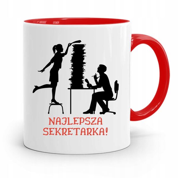 Kubek Czerwony Prezent Dla Najlepszej Sekretarki Z Nadrukiem Ze Zdjęciem zdjęcie 1
