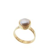 Pierścionek - Biała Perła okrągła w srebrze złoconym 15 (Średnica wewnętrzna 17,33 mm) +/- 2 rozmiary regulacji