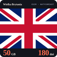 Karta eSIM Internet Wielka Brytania 50 GB na 180 dni - bez rejestracji