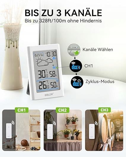 Radiowa stacja pogodowa z czujnikiem zewnętrznym zegar radiowy DCF termomet zdjęcie 4