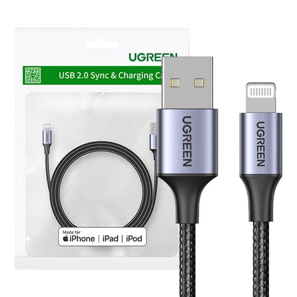 Kabel Lightning do USB UGREEN 2.4A US199, 1m (czarny) zdjęcie 1