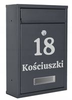 SKRZYNKA POCZTOWA NA LISTY POCZTĘ Z NUMEREM DOMU NAZWĄ ULICY NAPIS ANTRACYT