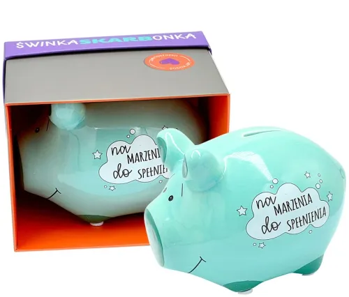 Skarbonka Świnka z napisem „NA MARZENIA DO SPEŁNIENIA” na Arena.pl