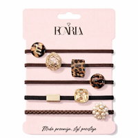 zestaw frotek gumek 5w1 na plakietce, brązowe z kamieniami, złote gum186