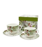 FILIŻANKI ZE SPODKAMI DUO ŚWIĘTA GAŁĄZKI CHOINKI 250 ML X 2 SZT