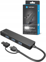 Hub USB Natec Mayfly 4xUSB 3.0 czarny USB-C + Adapter USB-A