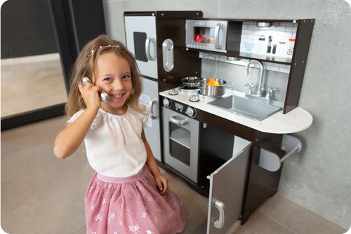 KUCHNIA DREWNIANA DLA DZIECI RETRO KUCHENKA DUŻA ŚWIATŁO LED + TABLICA na Arena.pl