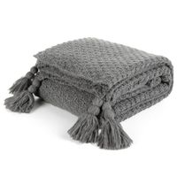 Miękki koc o strukturze pledu frędzle Milaline 130X170 grafitowy
