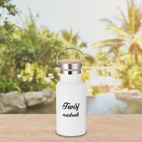 Biały metalowy termos z rączką 350 ml z Twoim nadrukiem