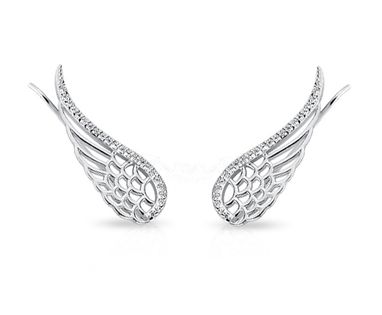 Eleganckie rodowane srebrne kolczyki nausznice skrzydła skrzydełka z cyrkoniami srebro 925 Z1606E