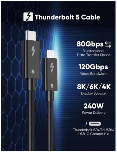 Kabel Thunderbolt 5 USB-C 80 Gb/s 240W 1M działa z Thunderbolt 3 4 USB 4.0 na Arena.pl
