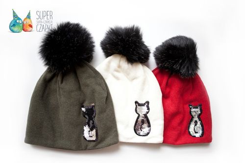 BROEL Camilla czapka dla dziewczynki cekiny kotek ecru 50-52 na Arena.pl