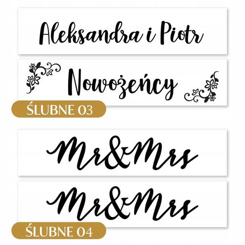Tablice samochodowe na wesele 50x11cm złote czarne napisy ŚLUB WESELE WZORY na Arena.pl