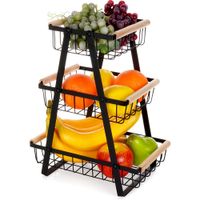 Koszyk Trzypoziomowy 3 Piętrowy na Owoce Warzywa Metalowy Czarny Patera