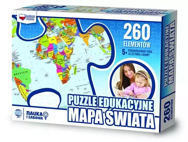 PUZZLE EDUKACYJNE 260 MAPA ŚWIATA zdjęcie 1