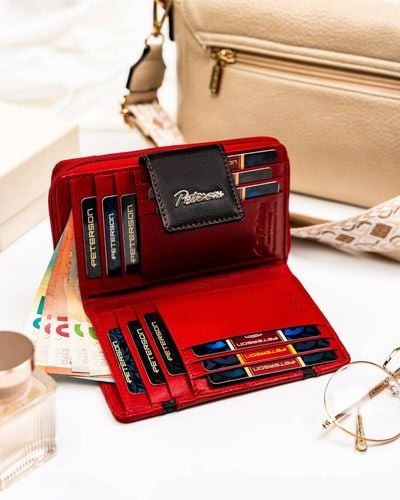 elegancki skórzany portfel damski na zatrzask i suwak - peterson na Arena.pl