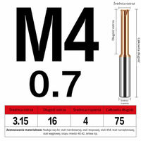 Frez do gwintowania jednoostrzowy Rozmiar: M4x0.7x75L -TiSiN