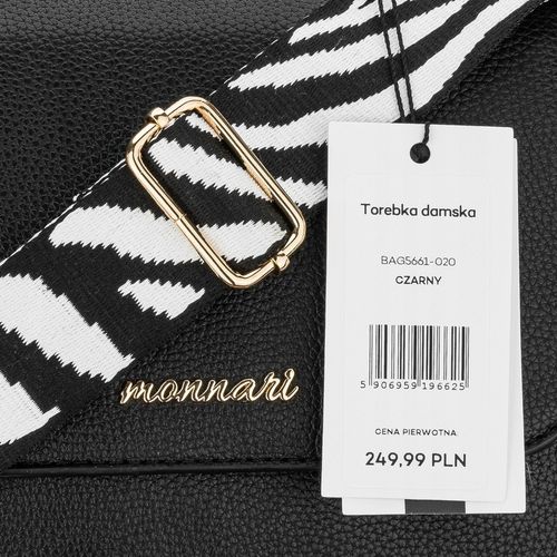 Torebka Damska Listonoszka MONNARI KUFEREK Czarna 2 PASKI PRZEGRODY na Arena.pl