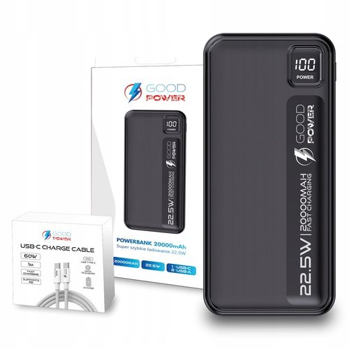 POWERBANK 20000mAh 22,5W DUŻA POJEMNOŚĆ + KABEL USB-C 60W GOODPOWER na Arena.pl