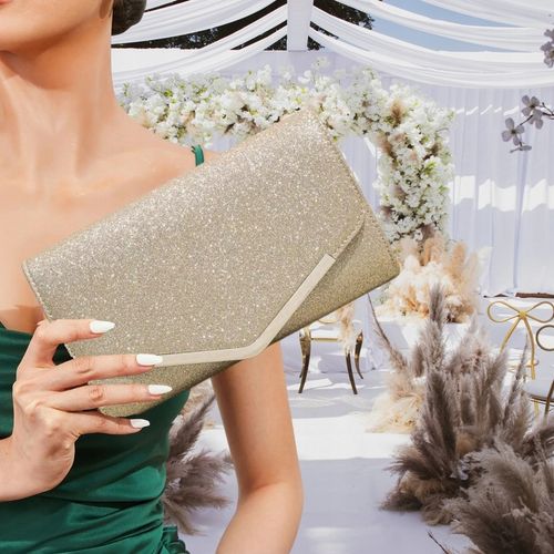 Wieczorowa Złota Torebka Elegancka Kopertówka Wizytowa Błyszcząca Retro na Arena.pl