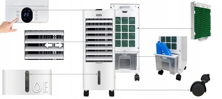 Klimatyzator wodny przenośny HAXON ZAX 4w1 LED nawilżacz pilot + wkłady zdjęcie 10