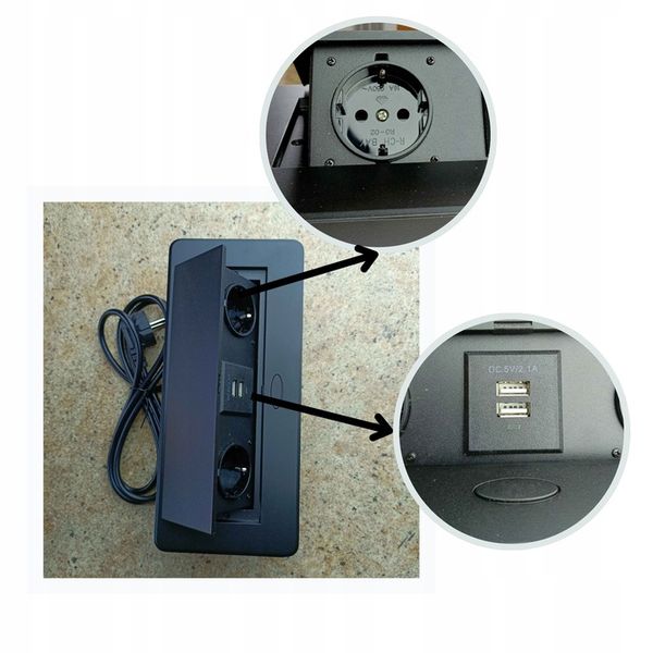 GNIAZDO CHOWANE W BLAT NABLATOWE + 2 USB CZARNE zdjęcie 6