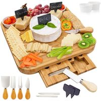 Deska bambusowa do przekąsek + noże i miseczki do dipów