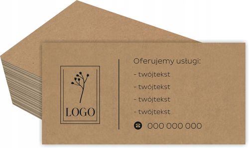 200 szt Eko wizytówki firmowe kraft 250g + PROJEKT karty metki cenówki na Arena.pl