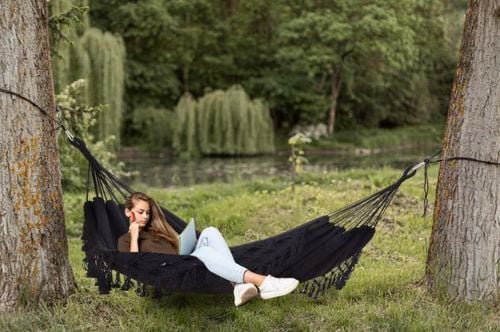 Duży hamak ogrodowy MIDAS 150x200 cm czarny dwuosobowy na Arena.pl