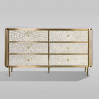 Komoda złota ryflowana fronty z muszli morskiej 6 szuflad 160x90x40