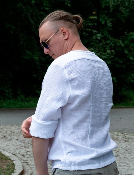 Biała koszula męska muślinowa ze sznurkiem zdjęcie 6