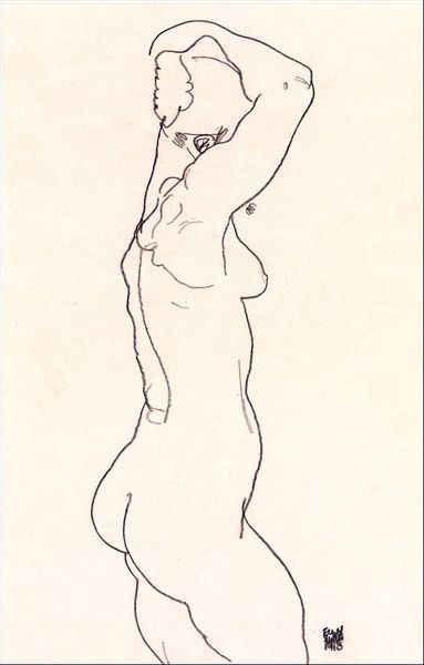 Standing Nude, Facing Right, Egon Schiele - plakat 50x70 cm zdjęcie 1