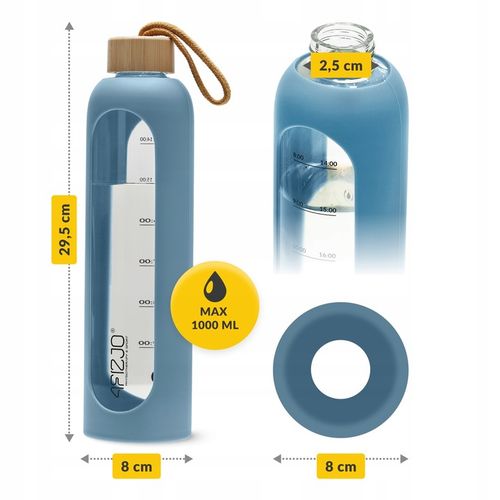 BUTELKA SZKLANA NA WODĘ MOTYWACYJNA SZCZELNA MIARKA SILIKONOWE ETUI 4FIZJO na Arena.pl