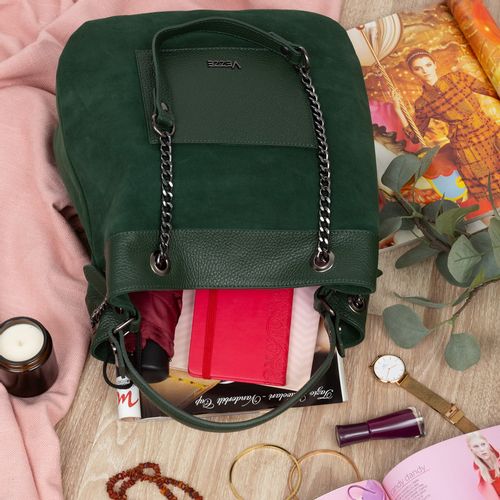 VEZZE torebka zamszowa damska worek z łańcuszkiem V500 c.zielona na Arena.pl