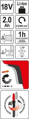 YATO WYRZYNARKA AKUMULATOROWA 18V + AKUMULATOR 2Ah + ŁADOWARKA na Arena.pl