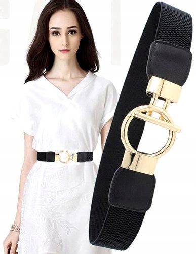 Pasek Czarny Gumowy Do Sukienki Elastyczny Złoty na Arena.pl